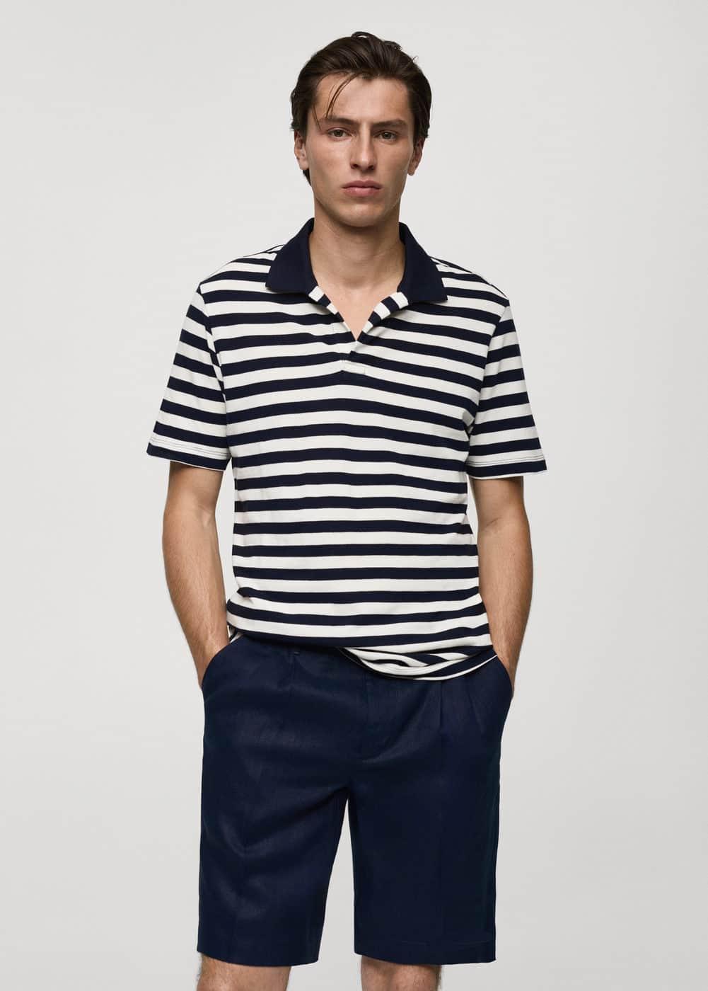 Regular-fit striped piqué cotton polo shirt - Men | MANGO USA Product Image