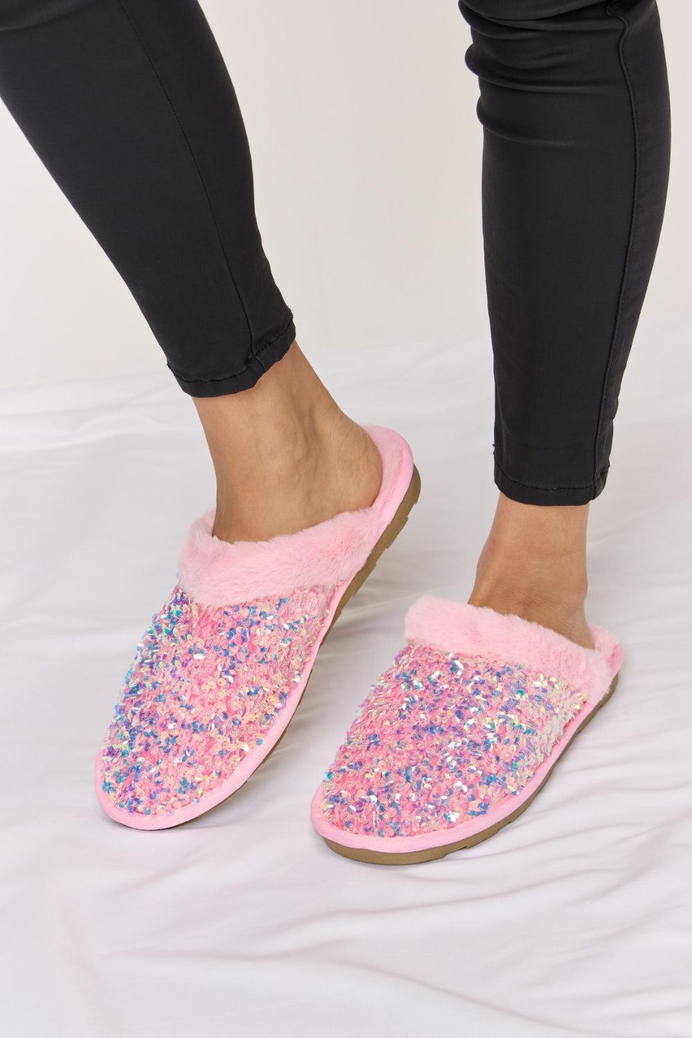 Pink Sequin Plush Slippers Product Image