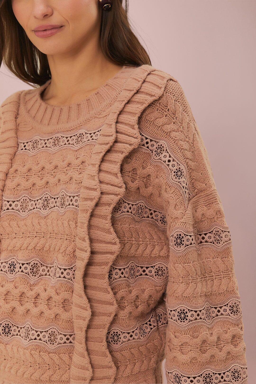 Cream Wavy Ruffle Sweater, SAND / L Product Image