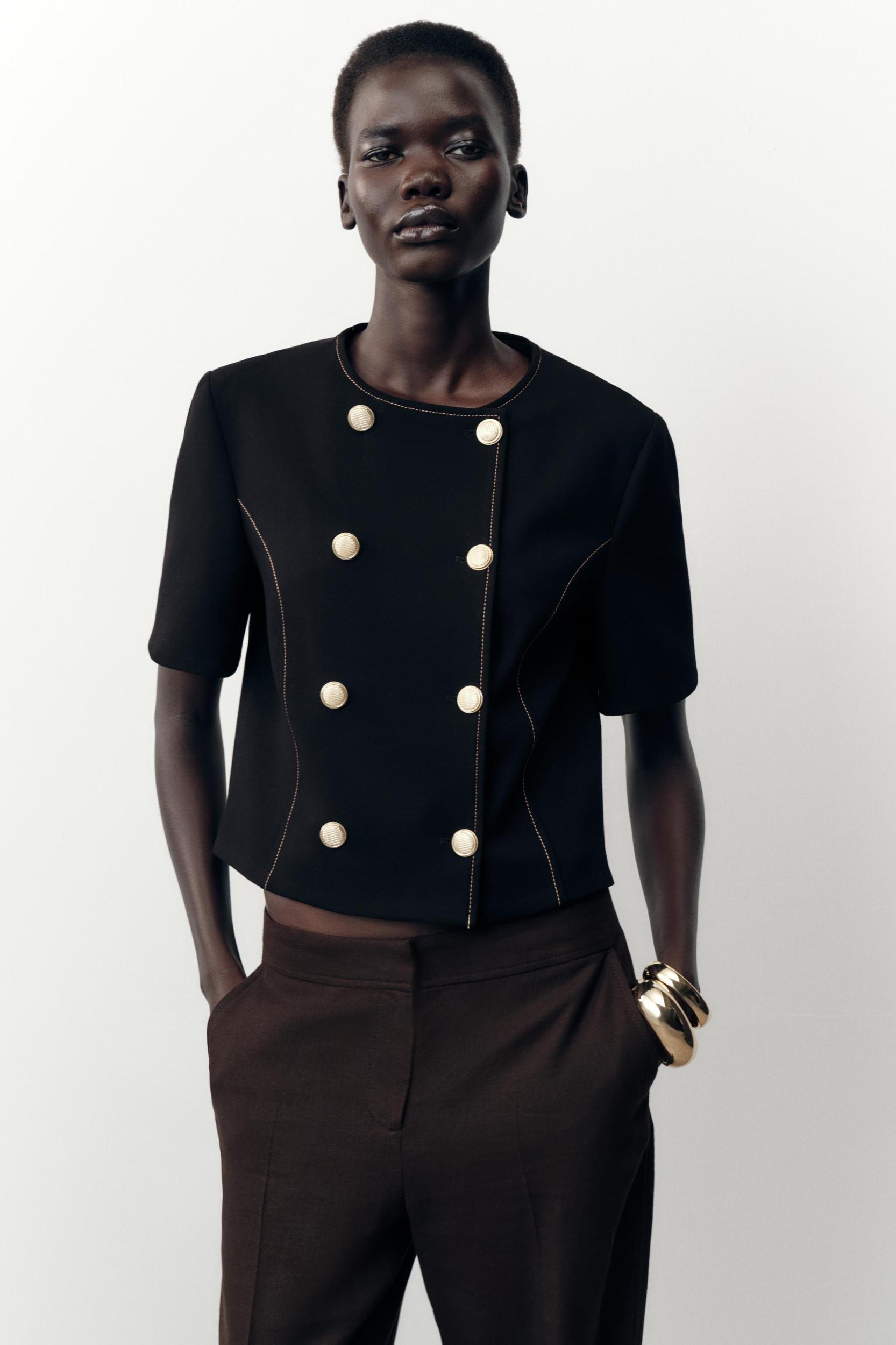 CONTRAST STITCHING SHORT SLEEVE BLAZER Product Image