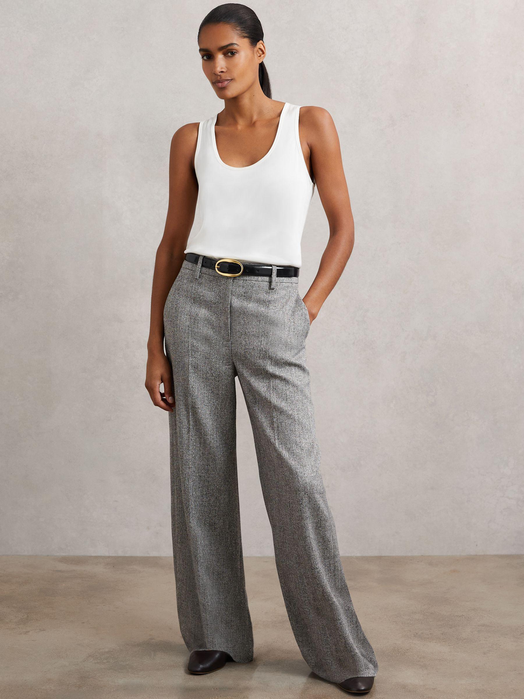 Wide-Leg Textured Suit Trousers in Grey Product Image