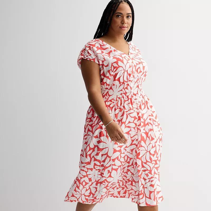Plus Size Sonoma Goods For Life® Smocked Button-Through Midi Dress, Women's, Size: 1XL, Pink Painted Floral Product Image