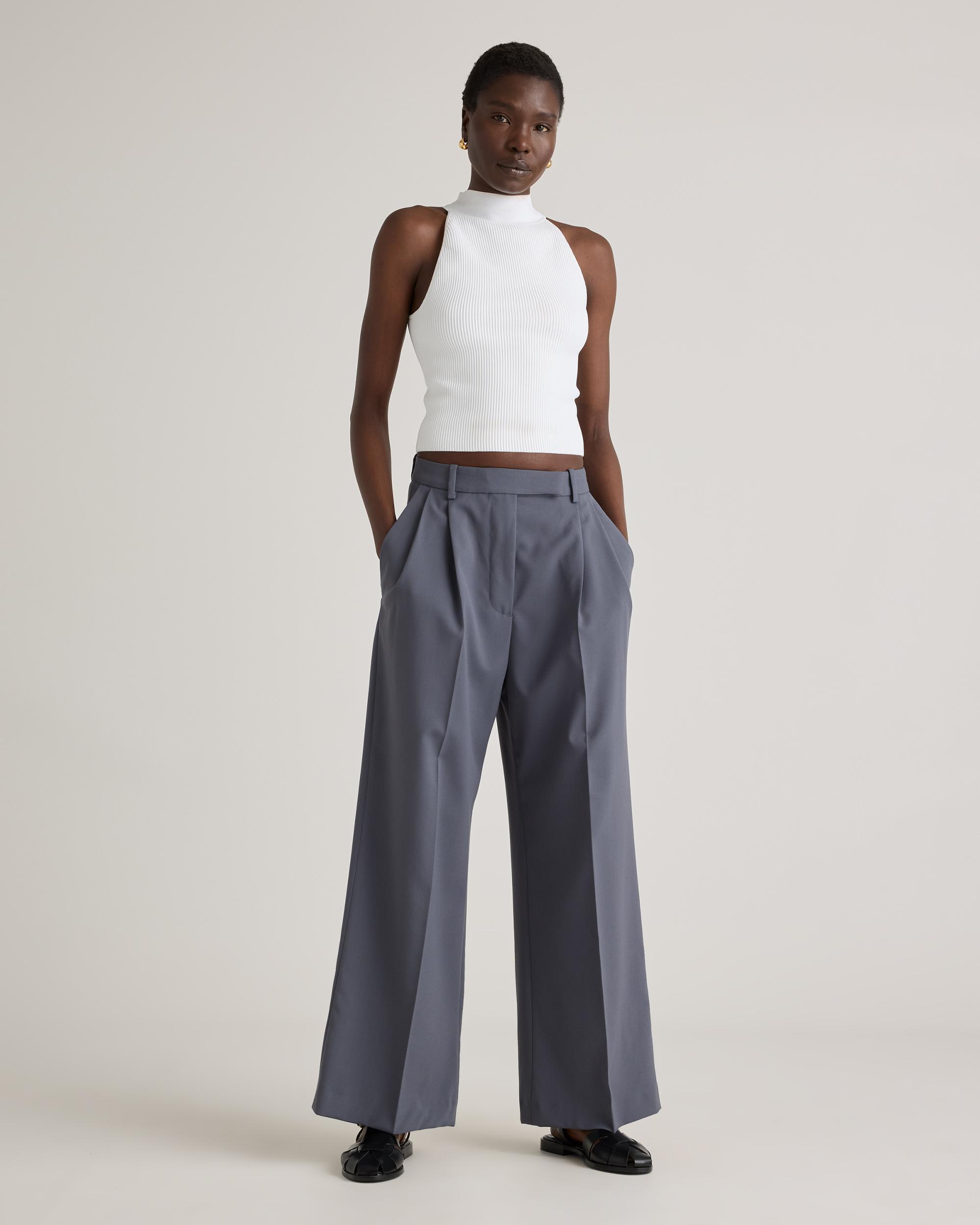 Quince | Women's Cropped High Neck Ribbed Knit Tank Top Recycled nylon/polyester/spandex Product Image