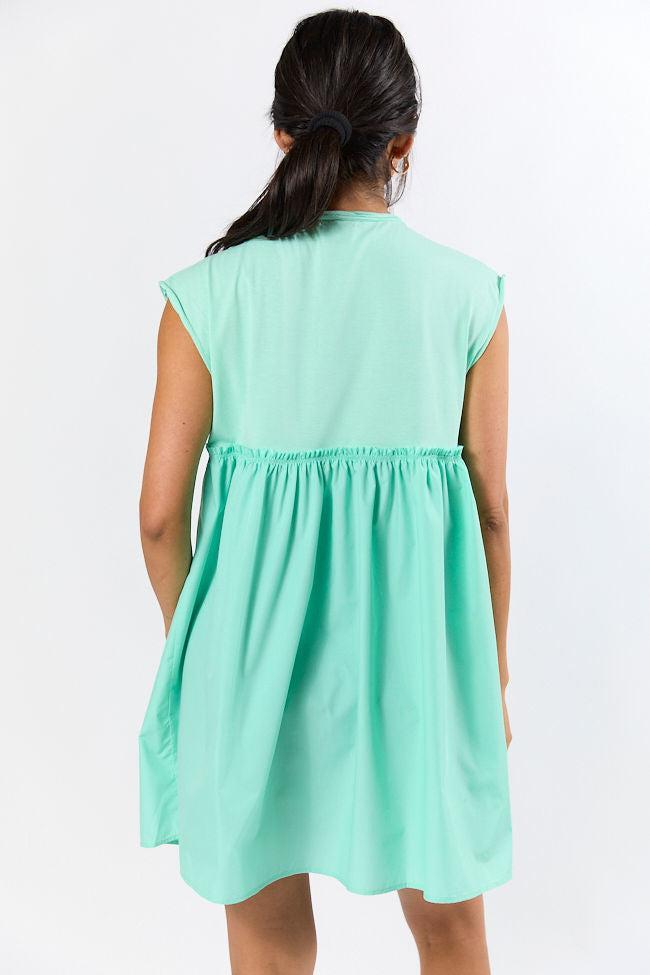 All The Buzz Mint Knit and Woven Mix Dress SALE Product Image