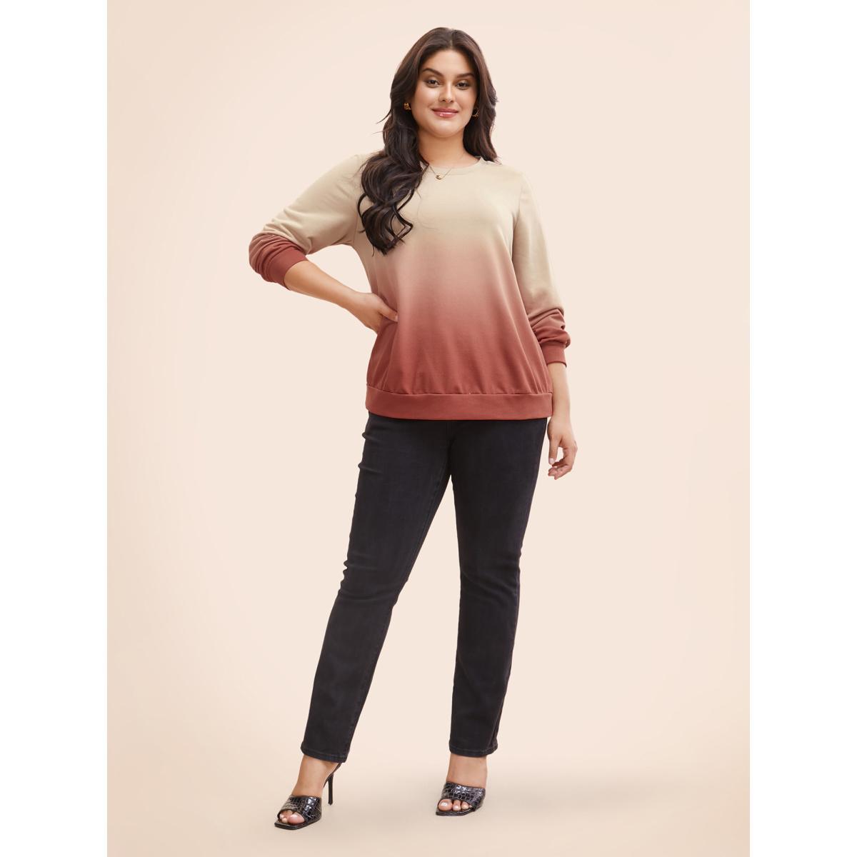 Plus Size Gradient Dyeing Round Neck Sweatshirt Women Multicolor Casual Non Round Neck Everyday Sweatshirts BloomChic 30/6X Product Image