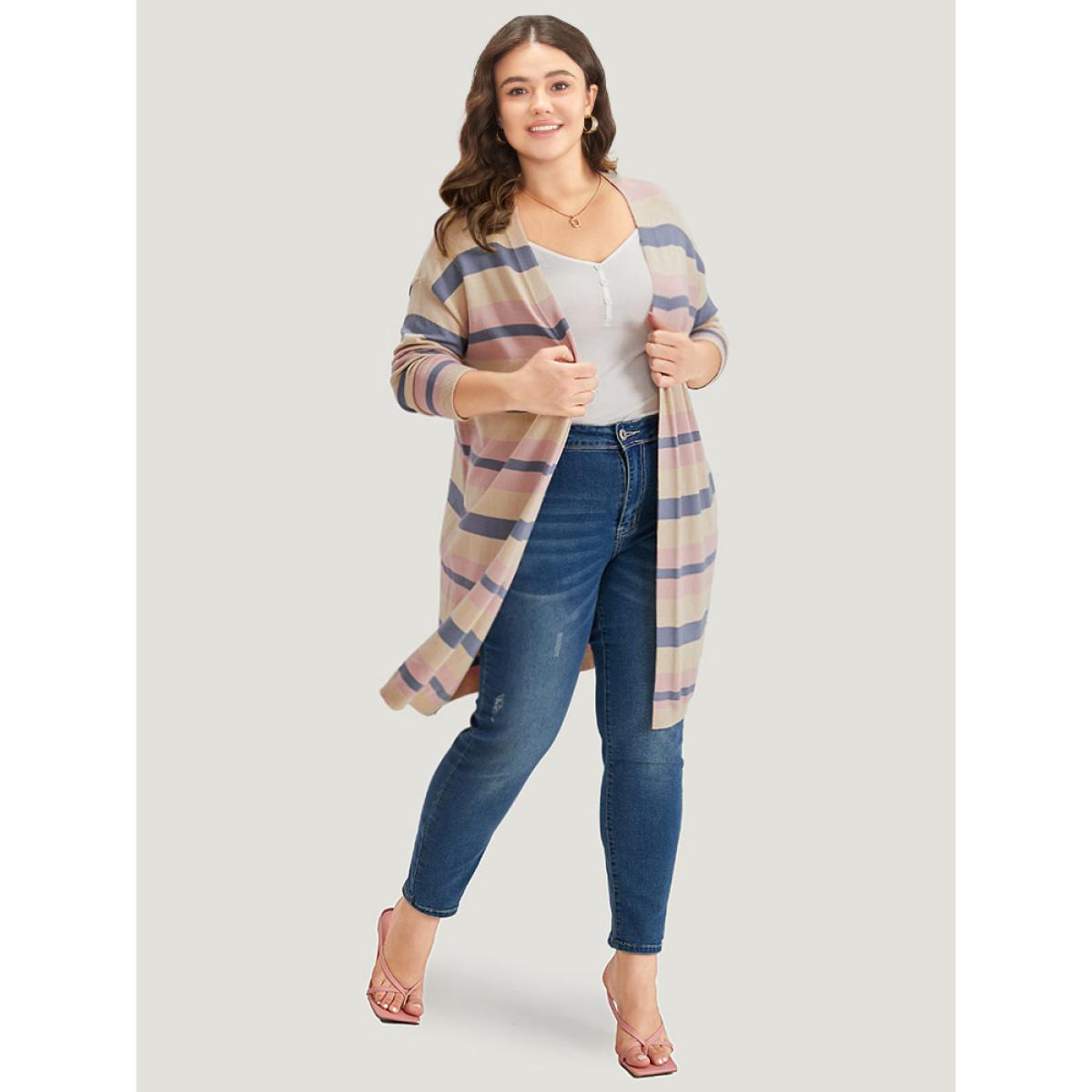 Plus Size Supersoft Essentials Striped Contrast Cardigan Multicolor Women Casual Loose Long Sleeve Dailywear Cardigans BloomChic 26/4X Product Image
