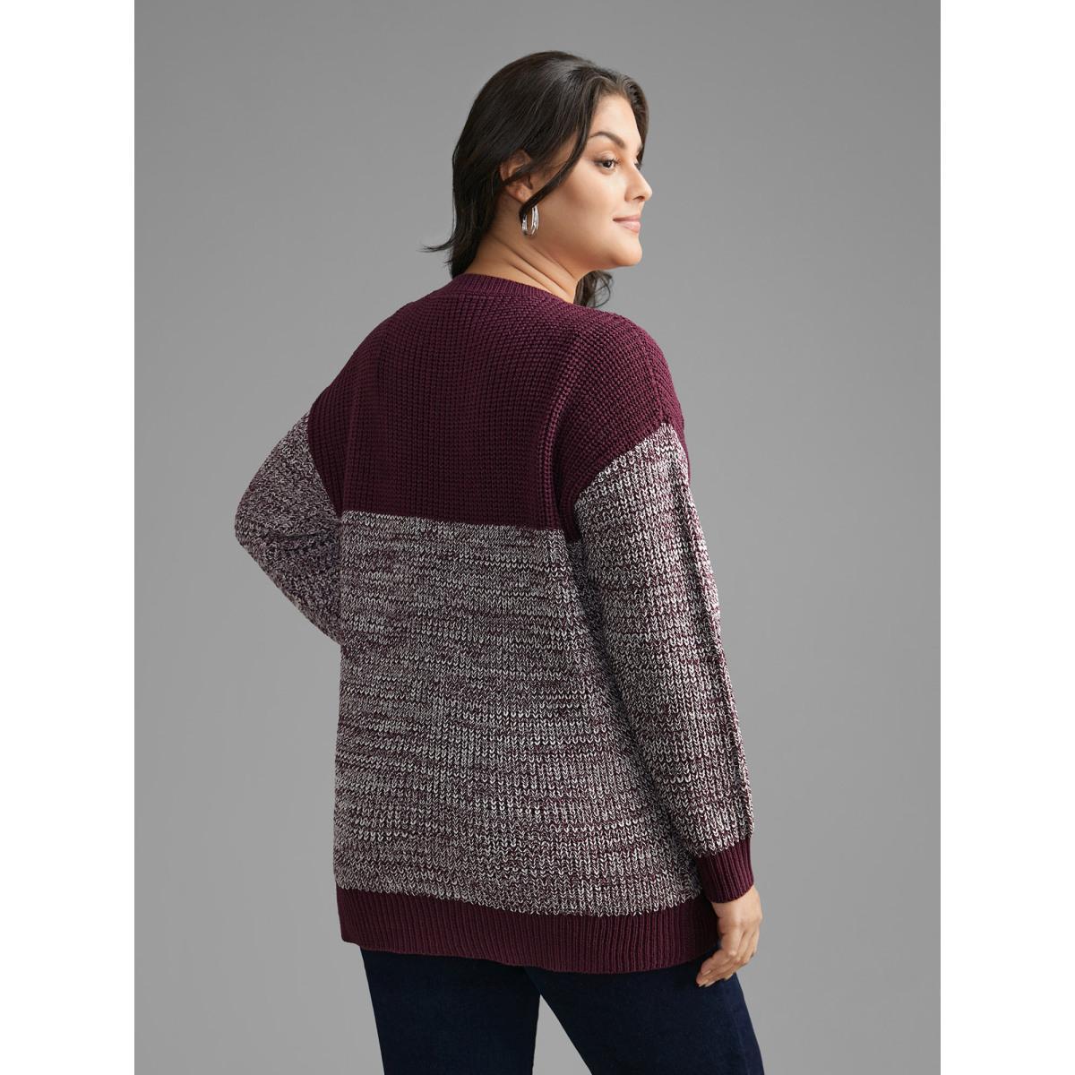 Plus Size Round Neck Heather Patchwork Pullover Deeppurple Women Casual Loose Long Sleeve Round Neck Everyday Pullovers BloomChic 22-24/3X Product Image
