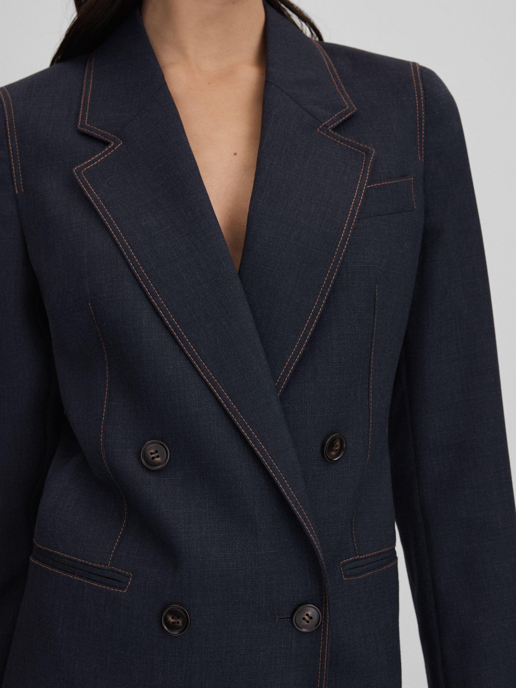 Wool Blend Denim Look Suit Blazer in Navy Product Image