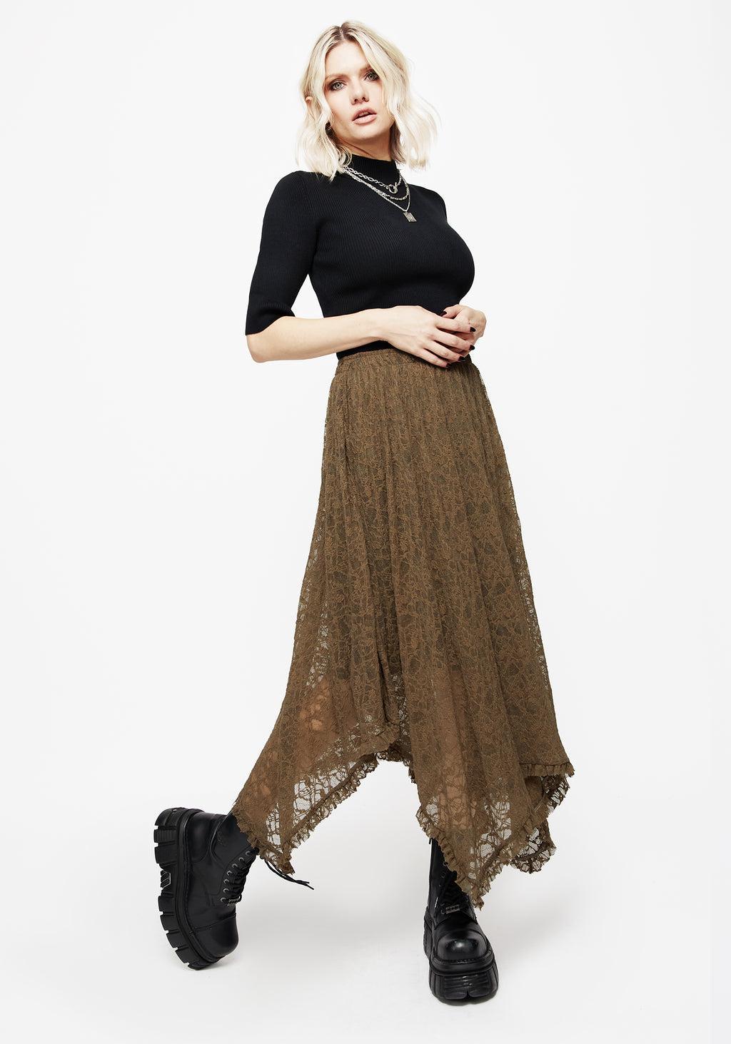 Myrtle Floral Lace Handkerchief Hem Midi Skirt Product Image
