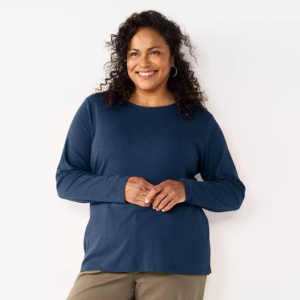Plus Size Croft & Barrow® Essential Crewneck Long Sleeve Tee, Women's, Size: 3XL, Seattle Blue Product Image