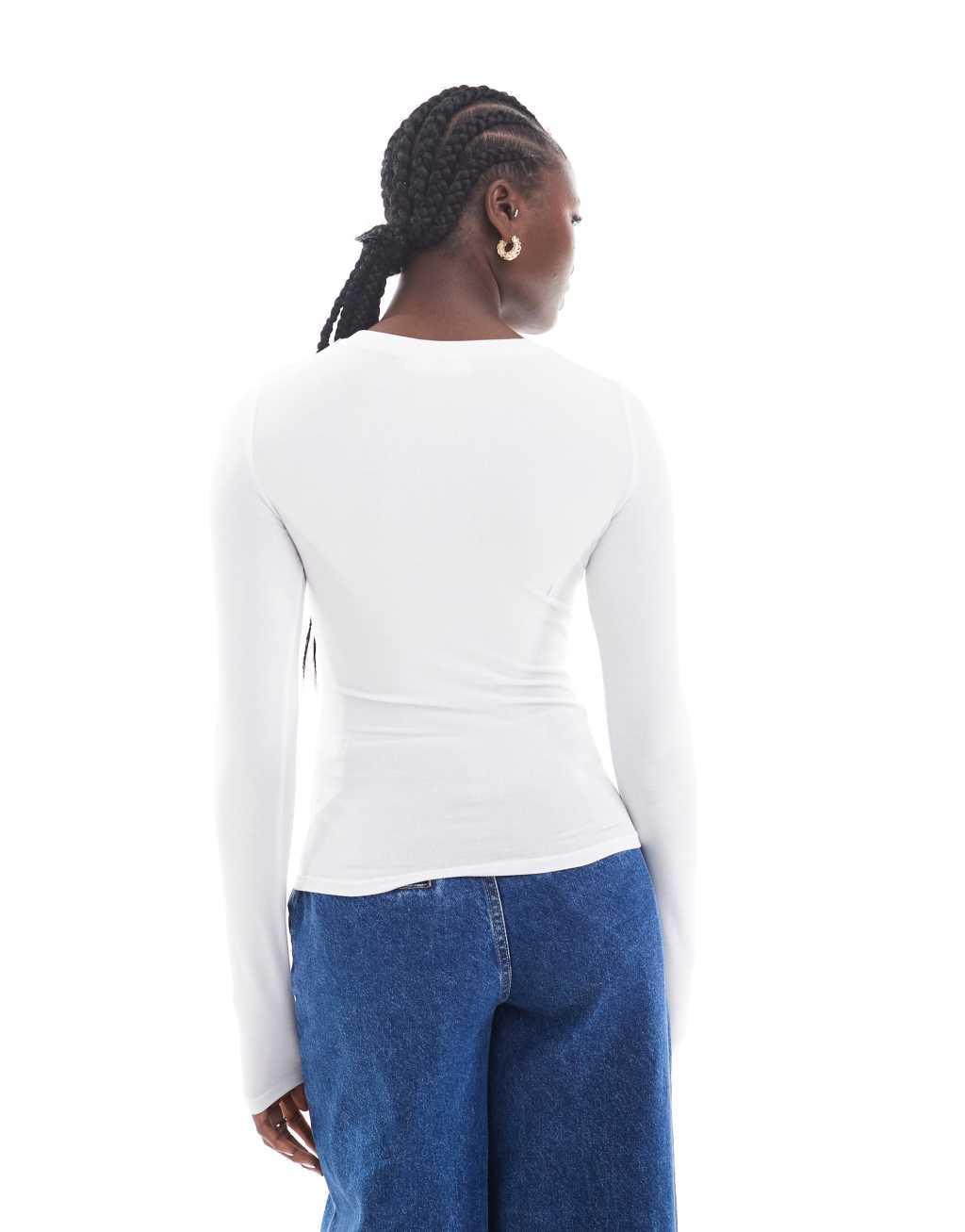 Cotton On long sleeve crew top in white Product Image