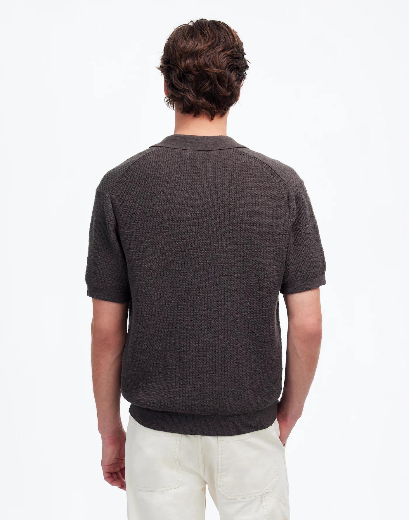 Waffle-Knit Johnny-Collar Sweater Polo Product Image