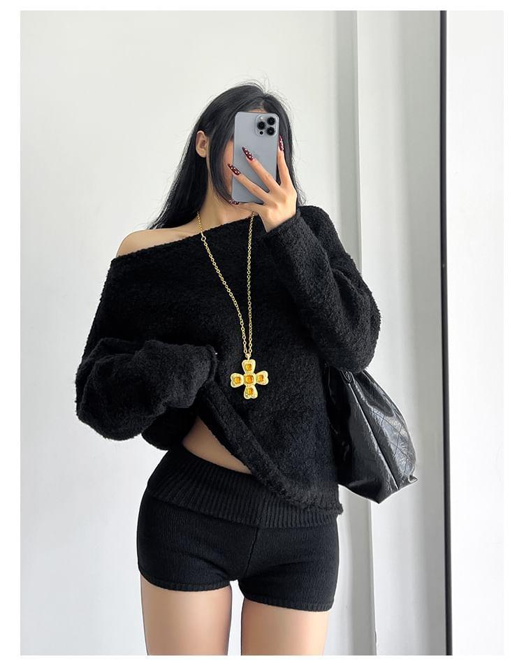 Overfit One-Shoulder Knit Sweater in 5 Colors Product Image