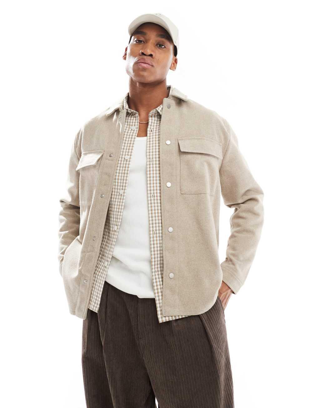 River Island overshirt in light stone Product Image