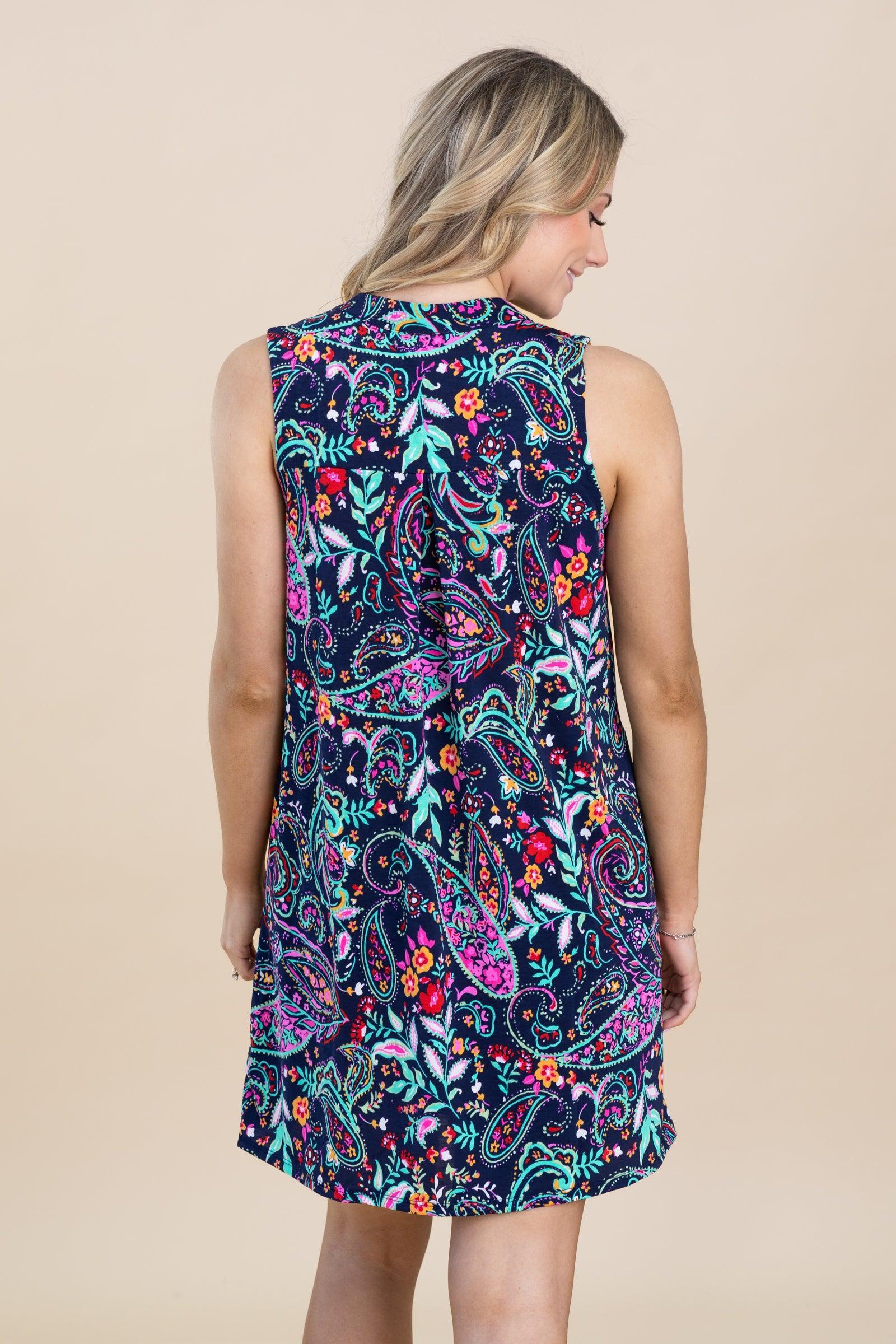 Navy Paisley Wrinkle Free Liz Dress Product Image