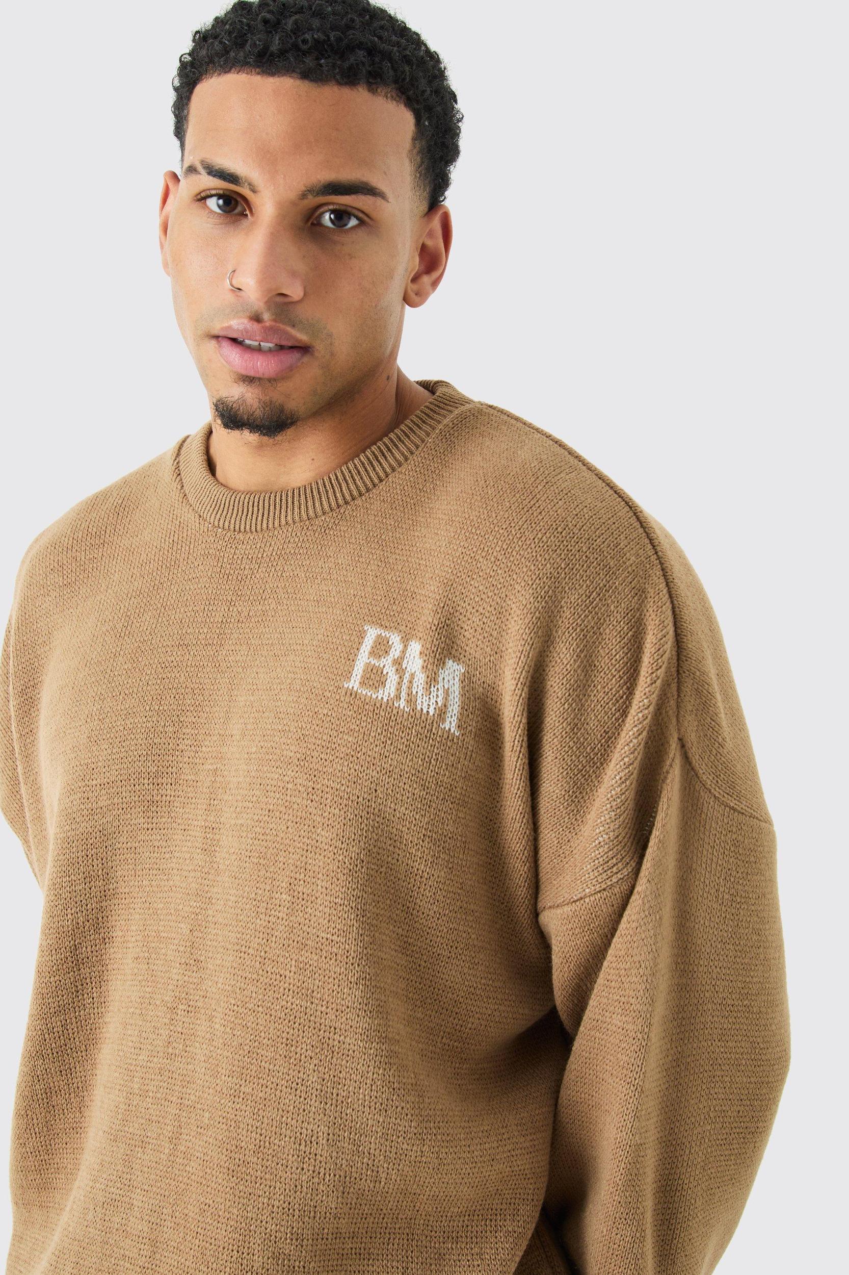 Oversized Drop Shoulder Branded Sweater | boohooMAN USA Product Image