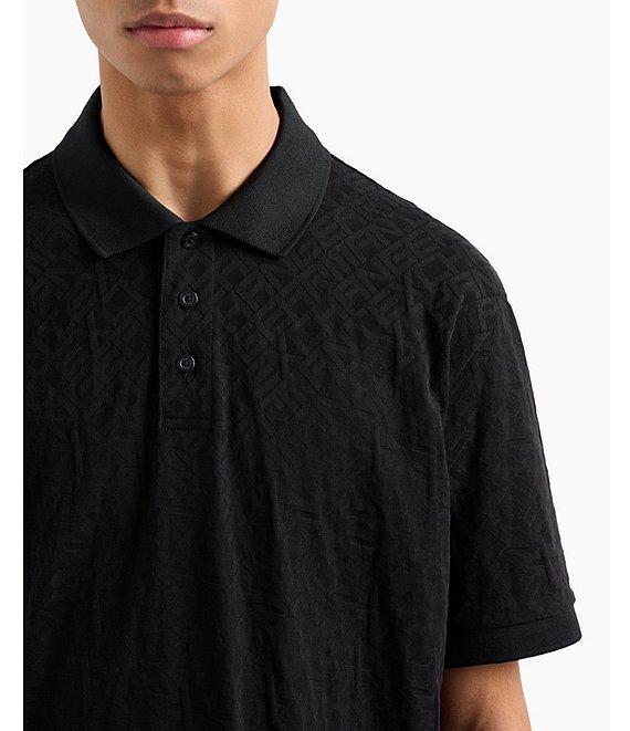 Armani Exchange Allover Logo Jacquard Short Sleeve Polo Shirt Product Image