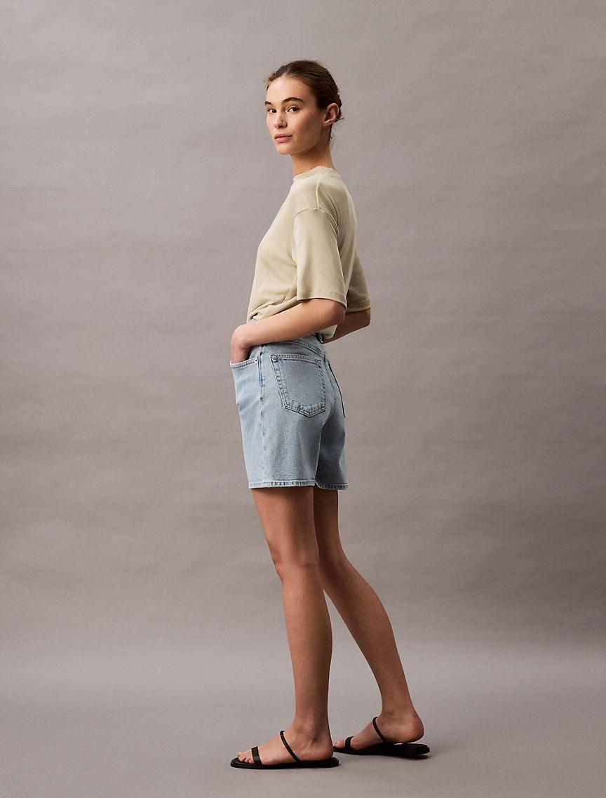 High Rise A-Line Denim Shorts Product Image