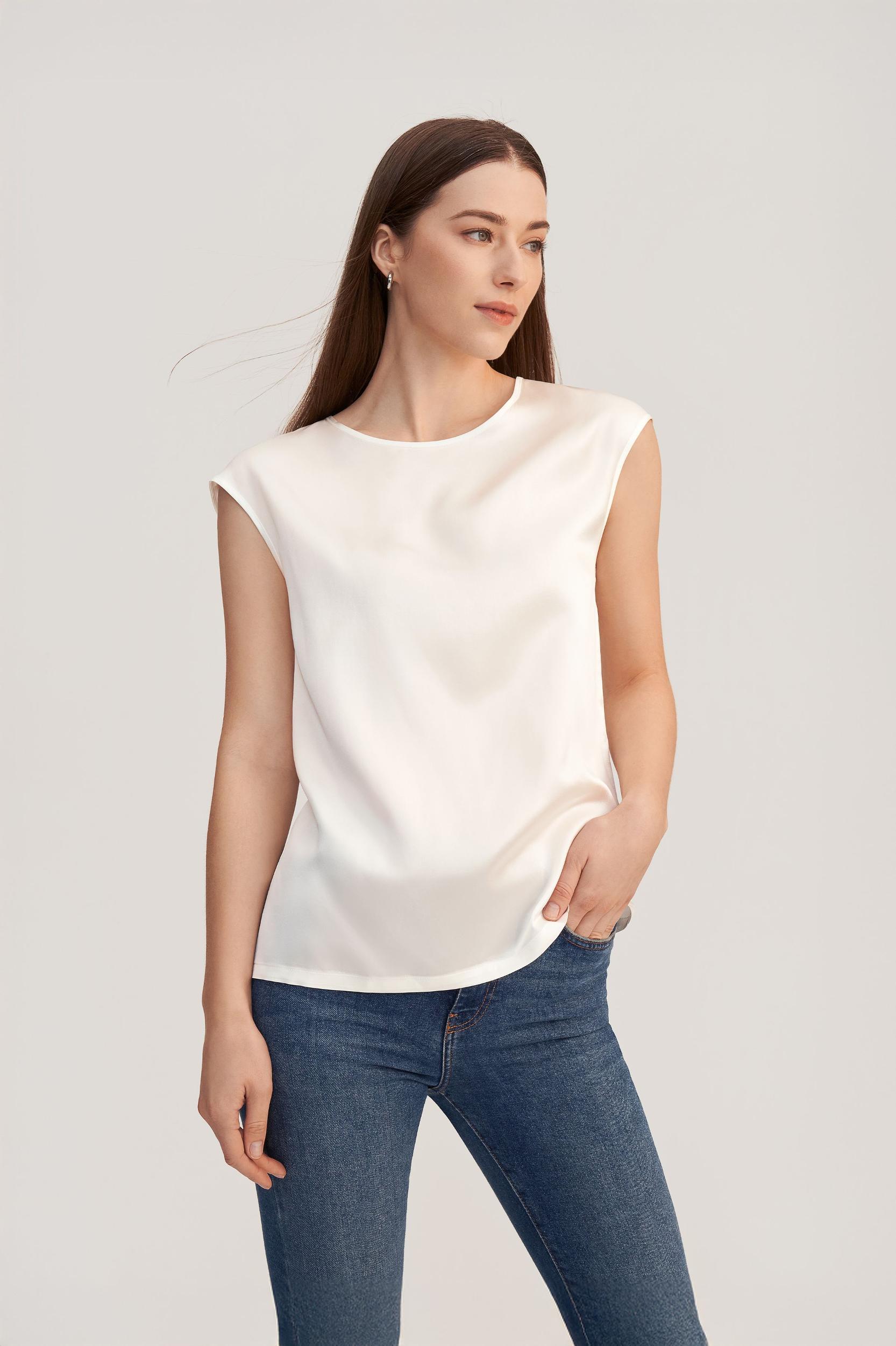 Basic Cap Sleeves Silk Tee Product Image