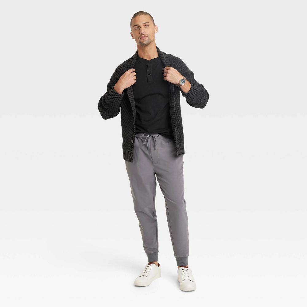 Men's Long Sleeve Henley Shirt - Goodfellow & Co™ Heathered Beige L Product Image