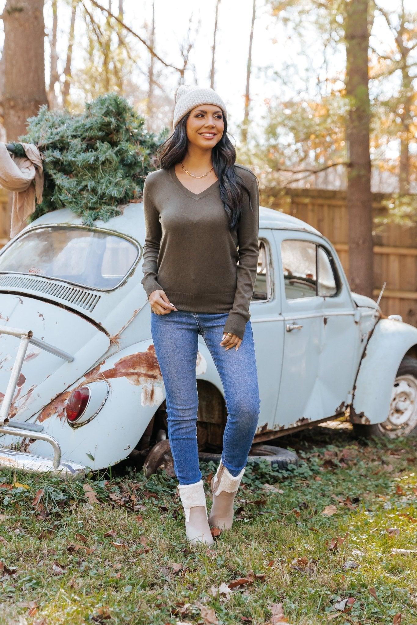 Green Soft V-Neck Sweater - FINAL SALE Product Image
