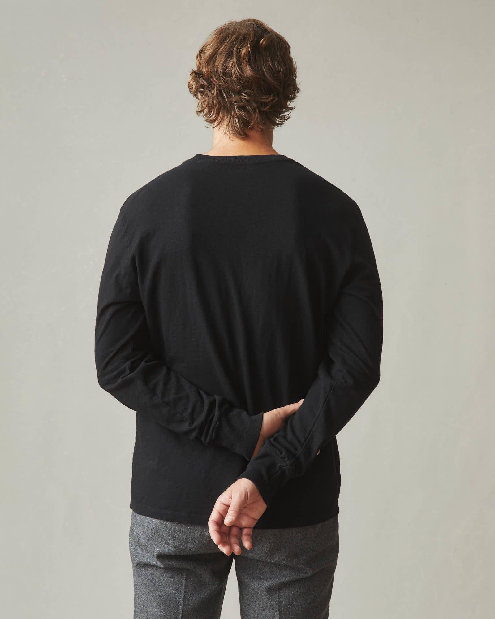 Men's Premium Slub Crew Long Sleeve Tee - Black Male Product Image