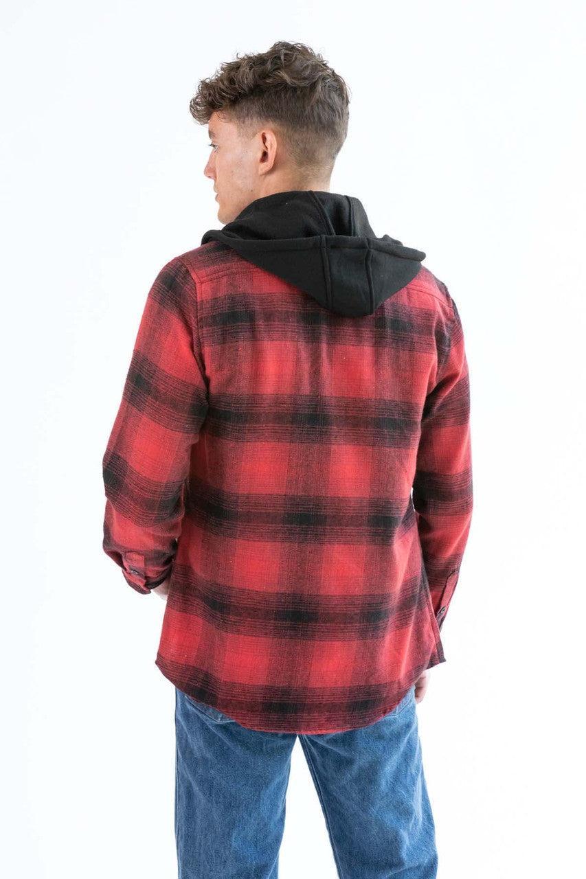 Red and Black Hooded Flannel Shirt Product Image