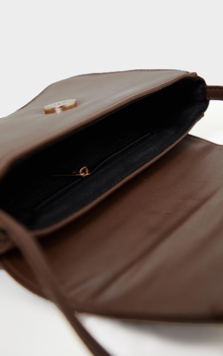 Chocolate PU Flap Over Baguette Shoulder Bag Product Image