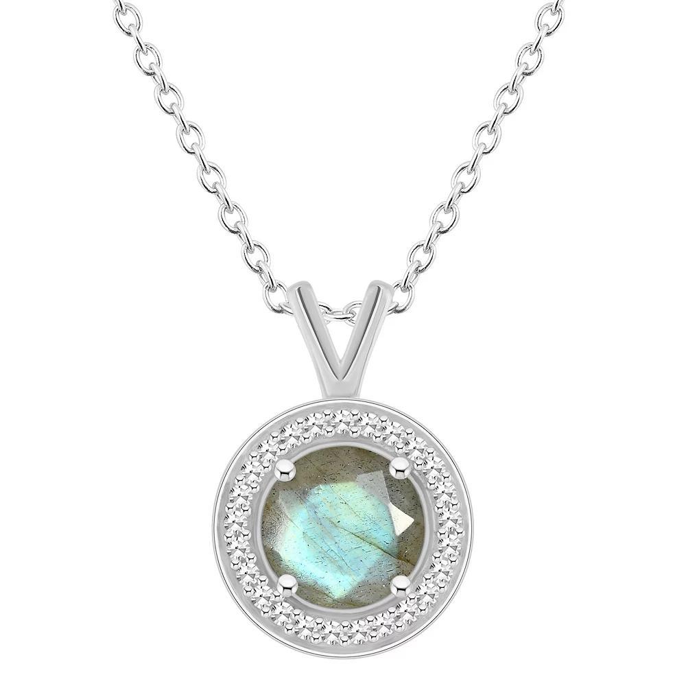 Celebration Gems Sterling Silver Round Gemstone & 1/8 Carat T.W. Diamond Halo Pendant Necklace, Women's, Size: 18", Black Product Image