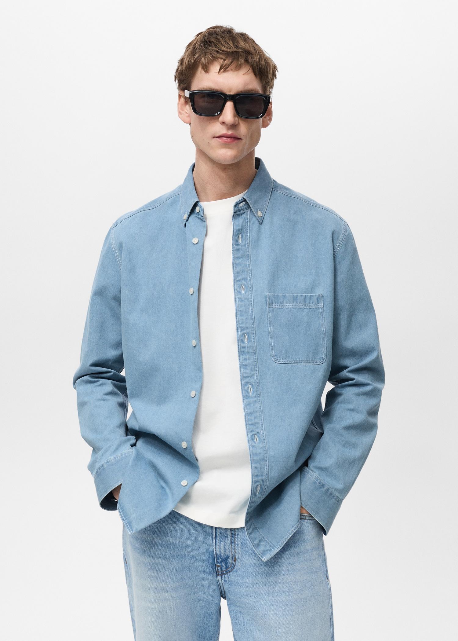 100% cotton denim shirt - Men | MANGO USA Product Image