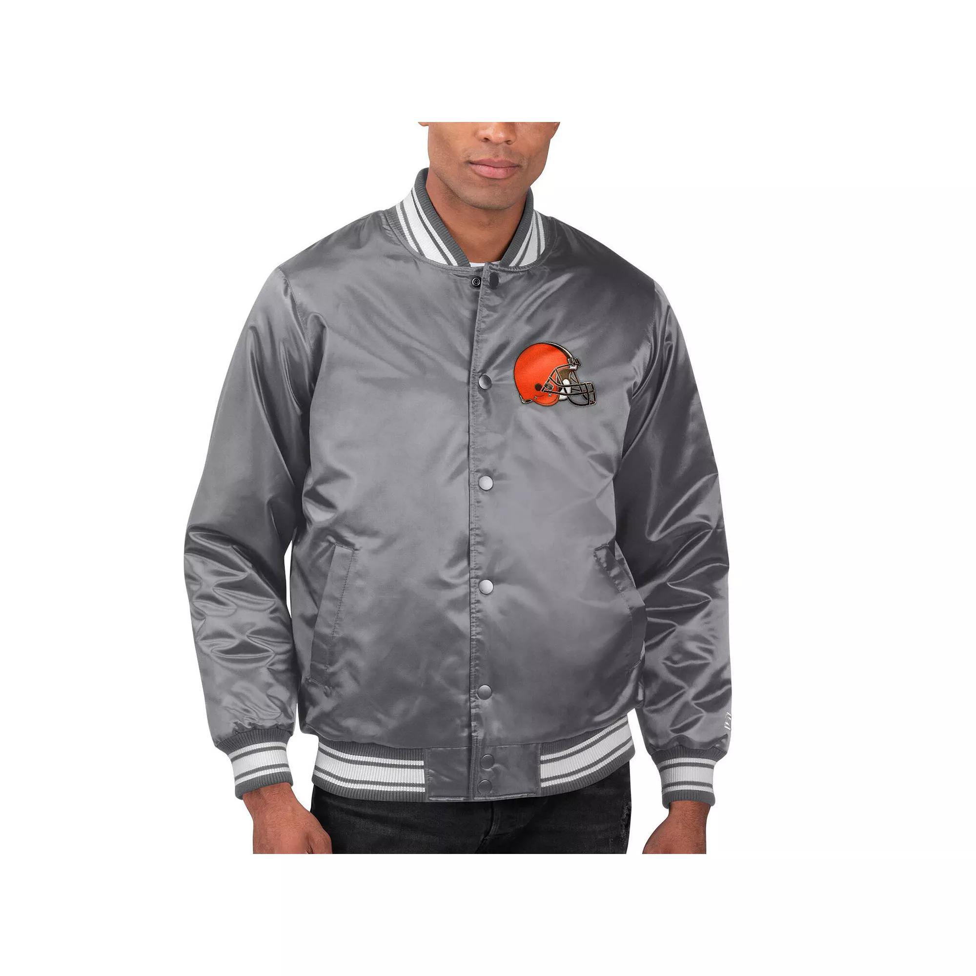 Men's Starter Heather Charcoal Cleveland Browns Locker Room Satin Varsity Full-Snap Jacket, Size: Medium, Grey Product Image