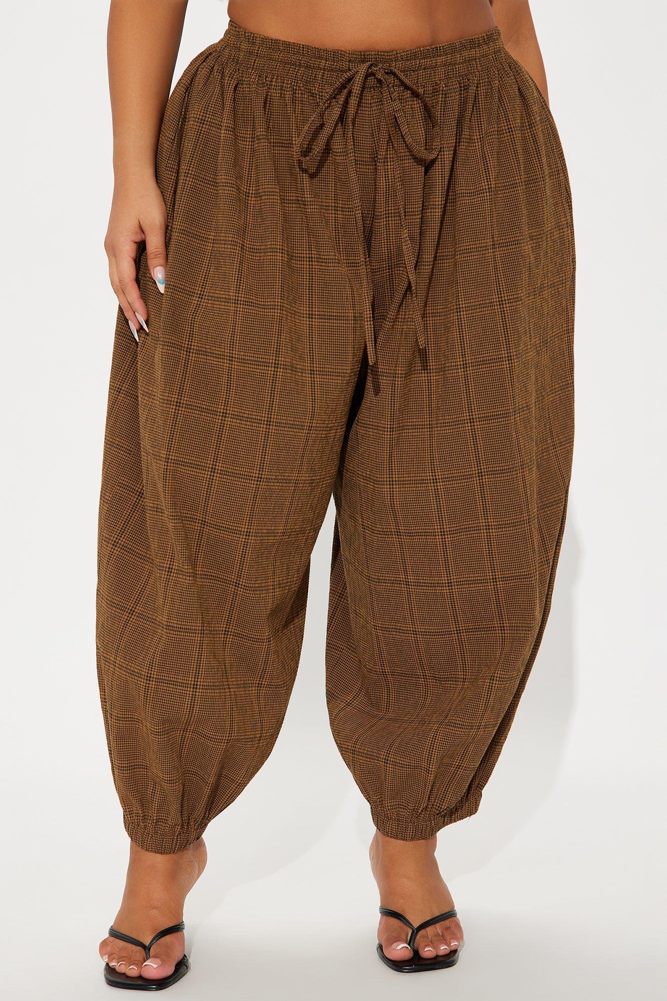 Jolene Plaid Barrel Pant - Brown Product Image