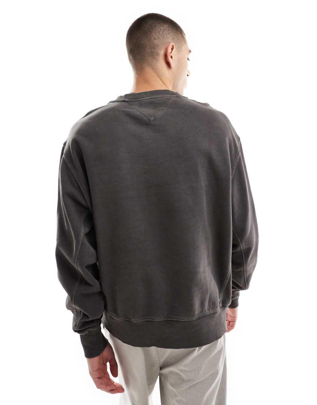 Tommy Jeans badge sweatshirt in washed black Product Image