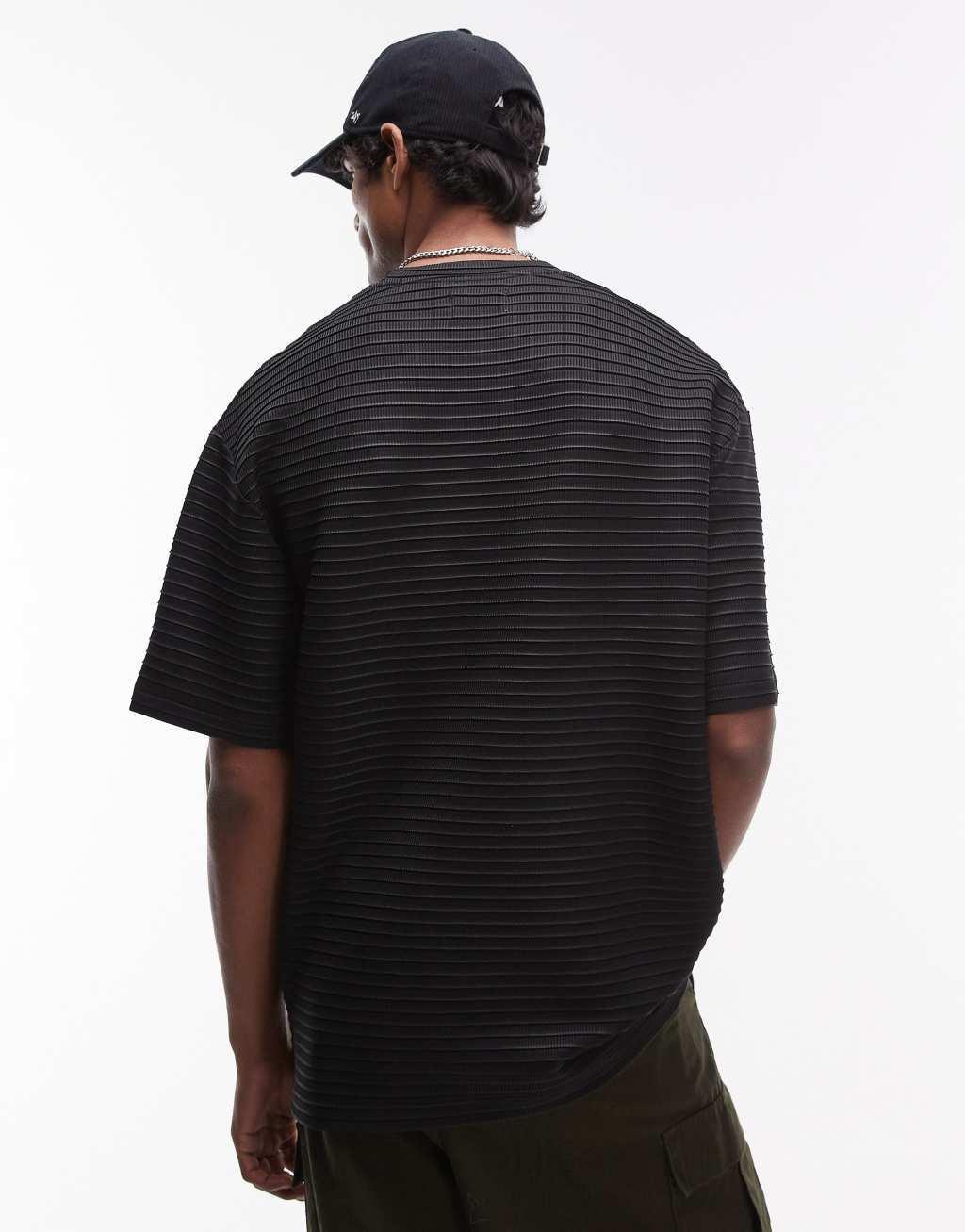 Topman oversized fit rib knit dressy t-shirt in black Product Image