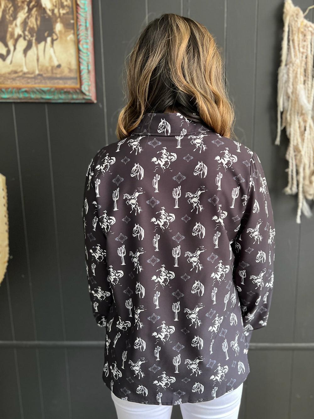 Black Western Printed Long Sleeve Button Up Product Image