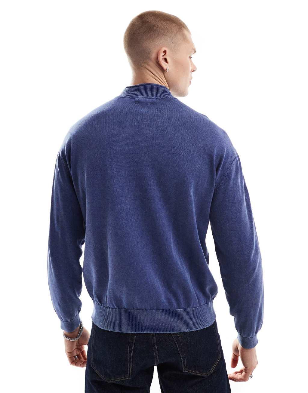 Another Influence heavy acid wash high neck sweater in navy Product Image