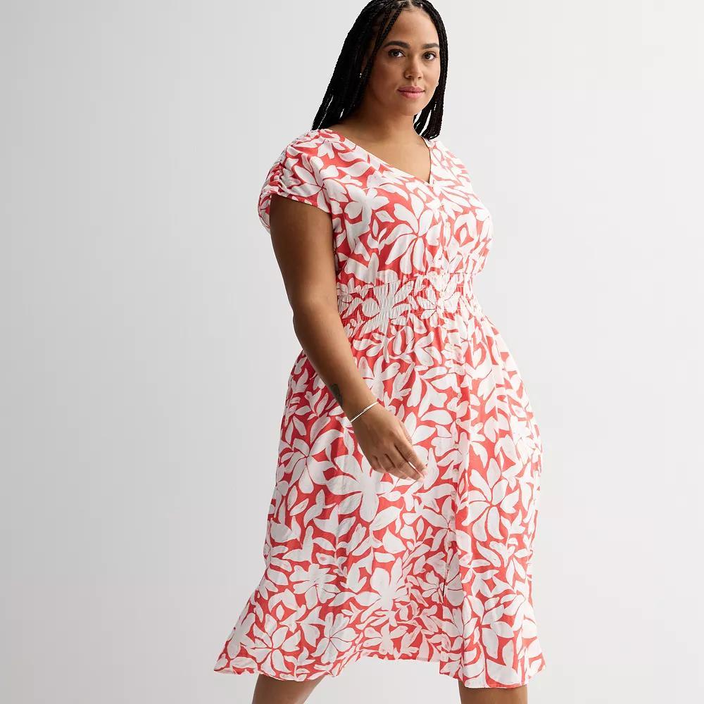 Plus Size Sonoma Goods For Life® Smocked Button-Through Midi Dress, Women's, Size: 1XL, Pink Painted Floral Product Image
