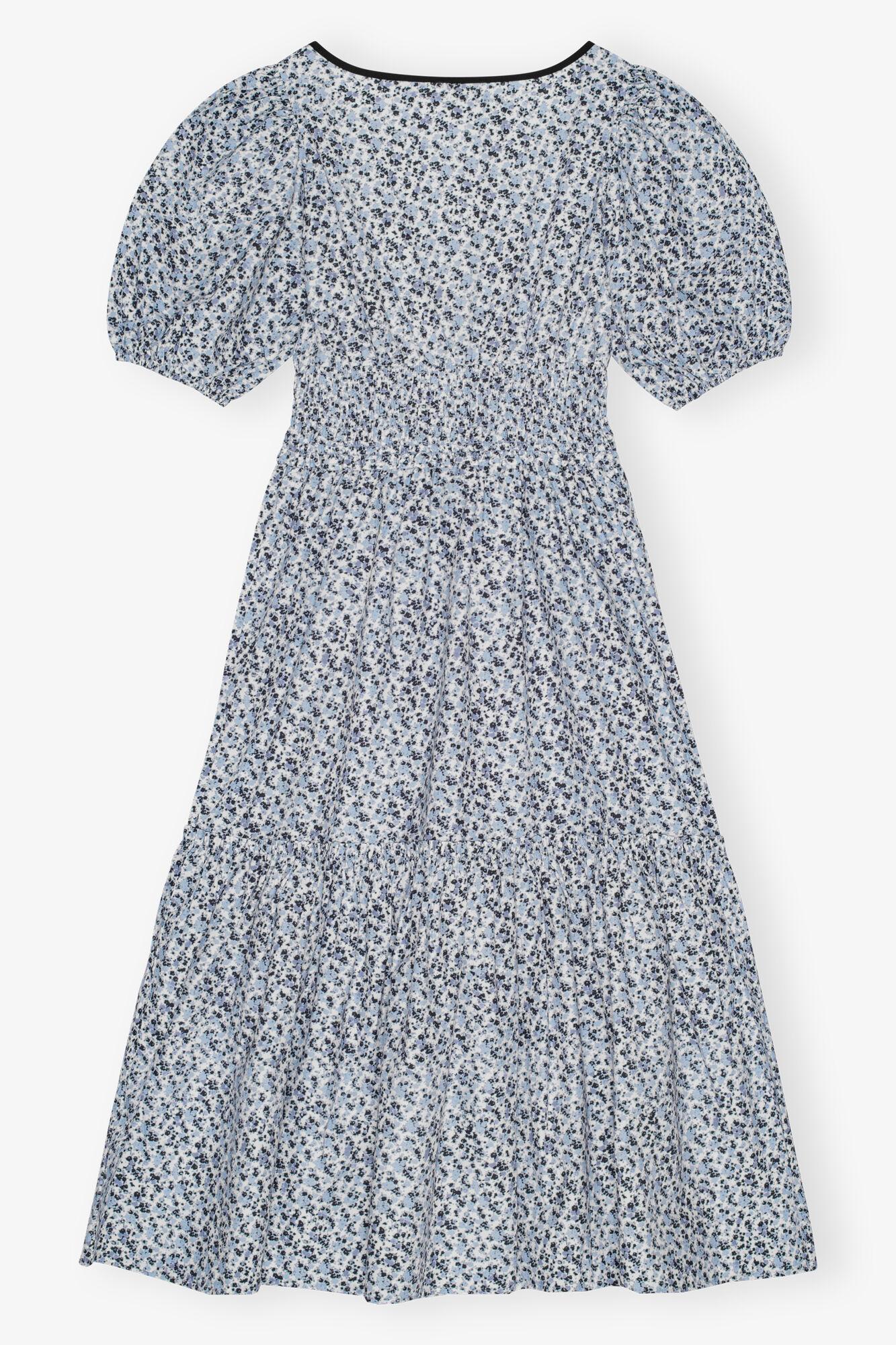 Blue Floral Printed Cotton Long Smock Dress Product Image