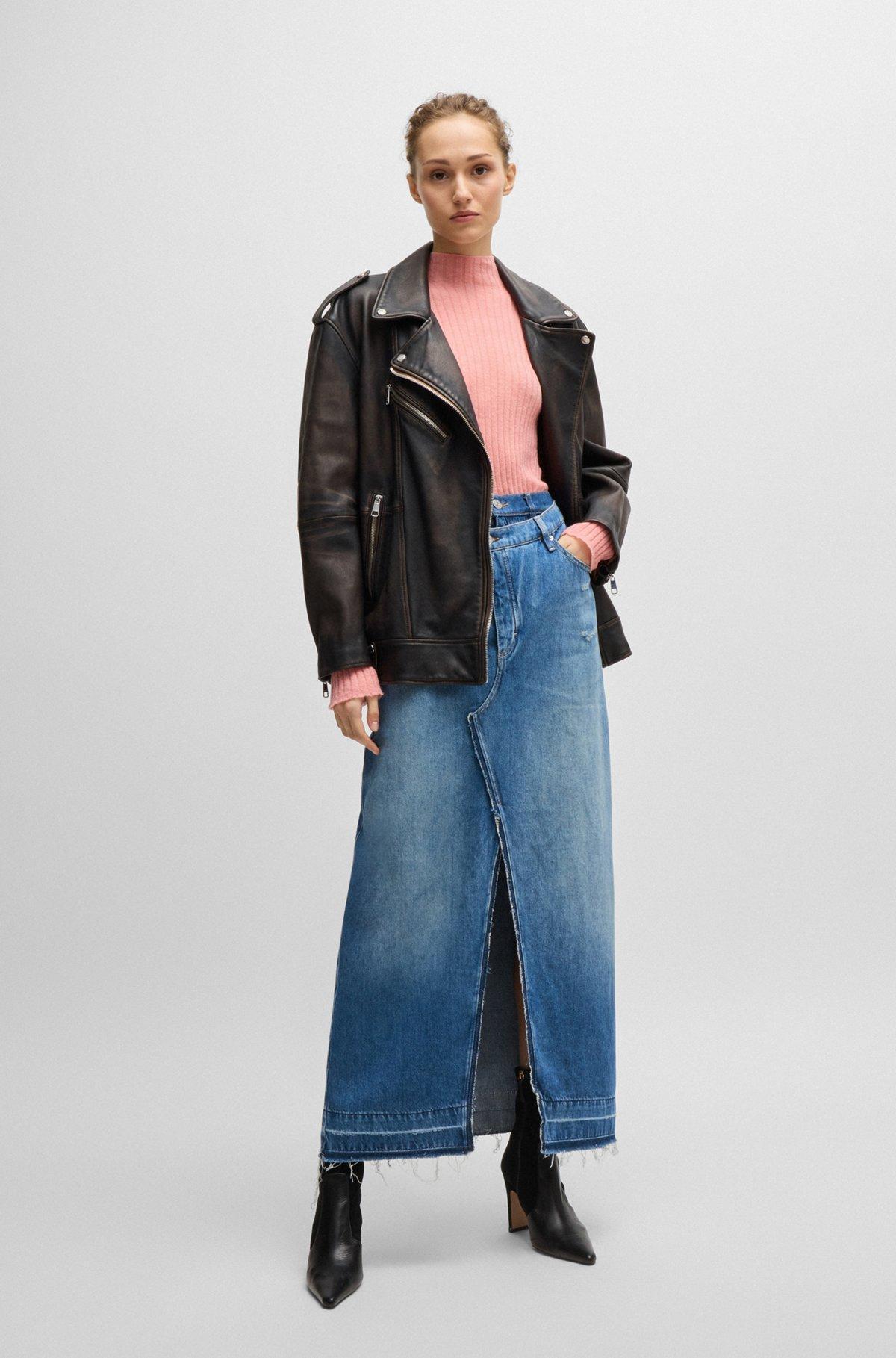 Maxi-length denim skirt with front slit Product Image