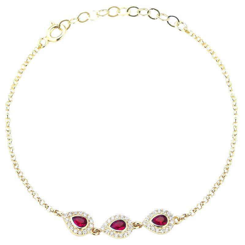 Sunkissed Sterling 14k Gold Over Sterling Silver Cubic Zirconia Pear Link Bracelet, Women's, Size: 7", Gold Tone White Product Image