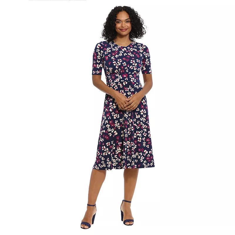 Women's London Times Printed Midi A-Line Dress, Size: 6, Navy Pink Product Image