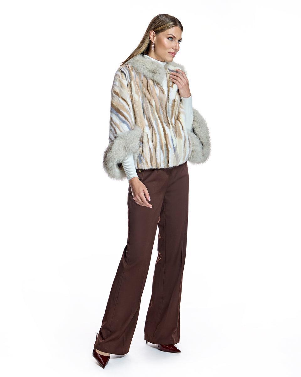 Semi Sheared Mink Section Cape with Fox Trim Product Image