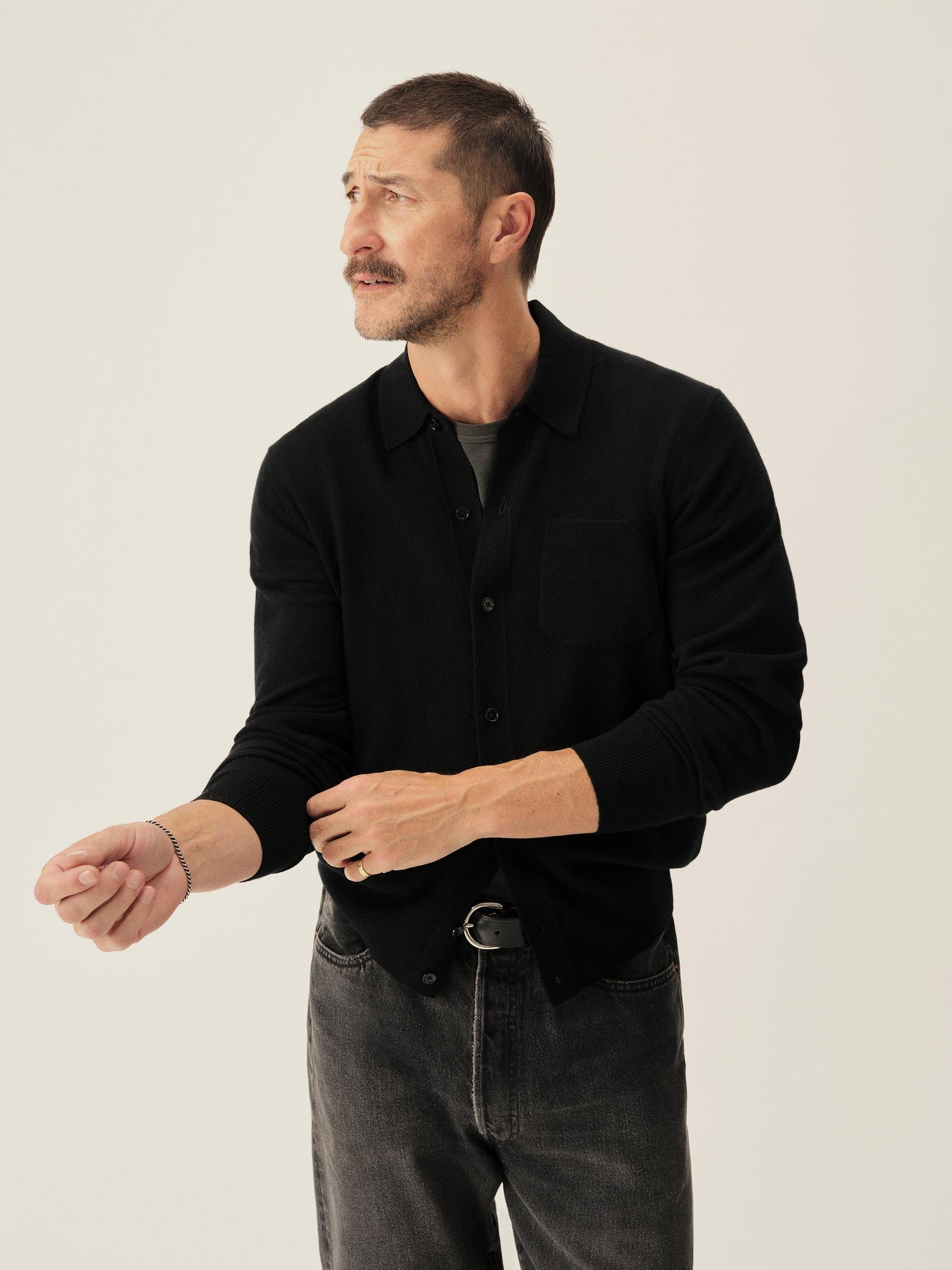 Black California Cashmere Button Down Shirt Product Image