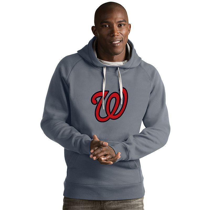 Men's Antigua Los Angeles Dodgers Victory Logo Hoodie, Size: Small, Gray Product Image