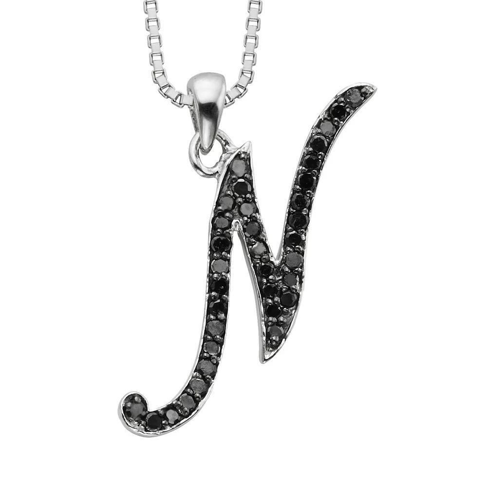Jewelexcess Sterling Silver 1/4-ct. T.W. Black Diamond Initial Pendant, Women's, Size: 18", Q Product Image