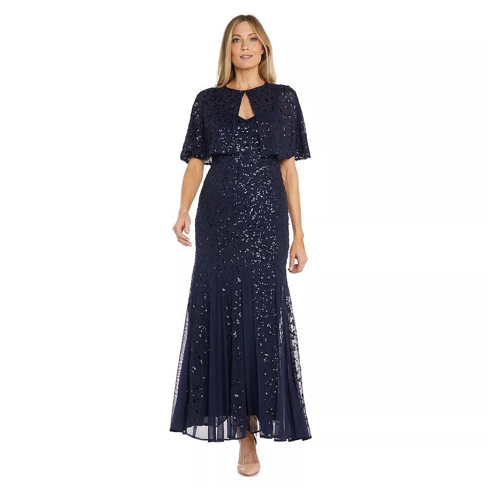 Women's R&M Richards Beaded Bolero Jacket With Long Beaded And Sequin Dress, Size: 6, Blue Product Image