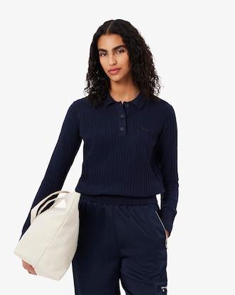 Regular Fit Ribbed Knit Polo Shirt Product Image