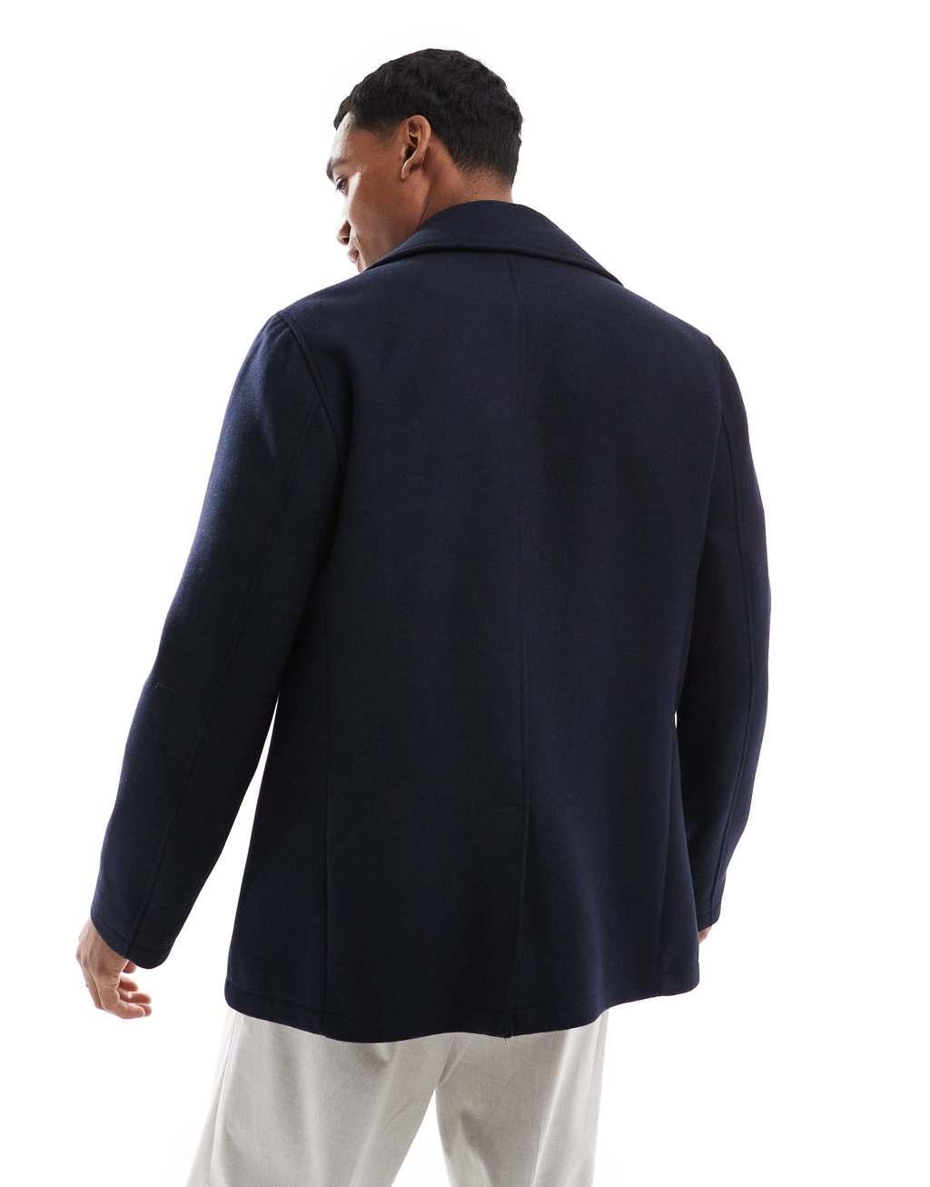French Connection double breasted coat in navy Product Image