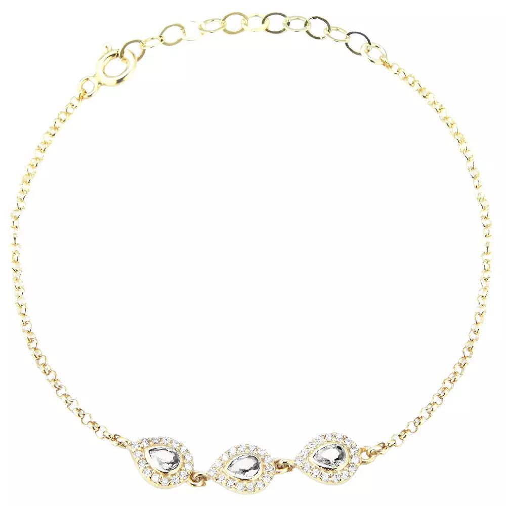 Sunkissed Sterling 14k Gold Over Sterling Silver Cubic Zirconia Pear Link Bracelet, Women's, Size: 7", Gold Tone White Product Image