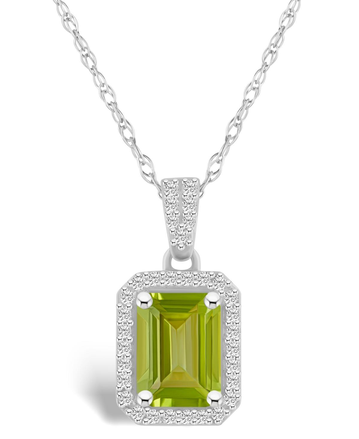 Celebration Gems 10k White Gold Emerald Cut Gemstone & Lab-Created White Sapphire Halo Pendant Necklace, Women's, Size: 18", Peridot Product Image